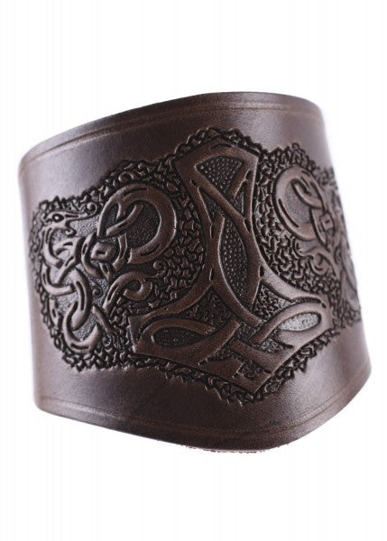 Protector de brazo de cuero, con el martillo de Thor, corto - Espadas y Más