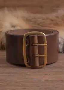 Cinturón de cuero con hebilla de latón, marrón oscuro, aprox. 135 cm - Espadas y Más