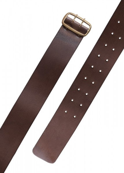 Cinturón de cuero con hebilla de latón, marrón oscuro, aprox. 135 cm - Espadas y Más