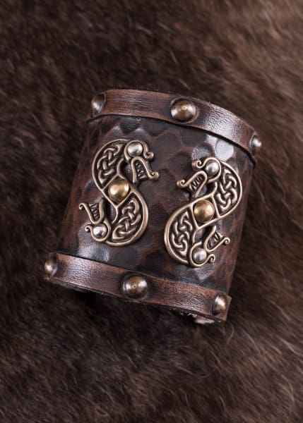 Protector de brazo de cuero con dragón de dos cabezas - Espadas y Más