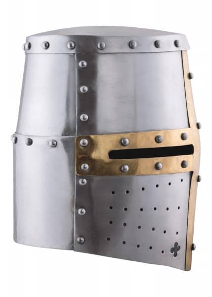 Casco de olla grande con accesorios de latón e incrustaciones de cuero, siglo XIV, acero de 1,6 mm 1716442000 - Espadas y Más