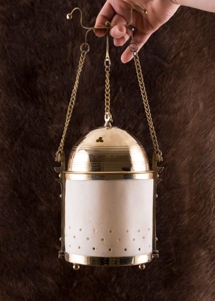 Linterna romana de latón y cuero crudo (pergamino) 1916629400 - Espadas y Más