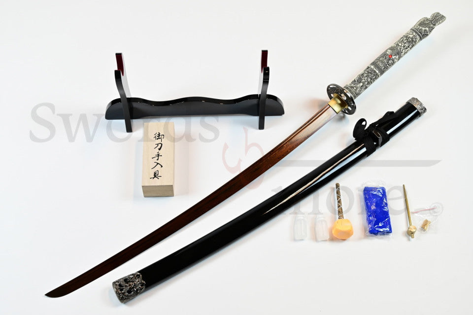 HIGHLANDER - DUNCAN MACLEOD KATANA - FORJADO Y PLEGADO A MANO, JUEGO - EDICIÓN DAMASCO ROJO 41672 - Espadas y Más