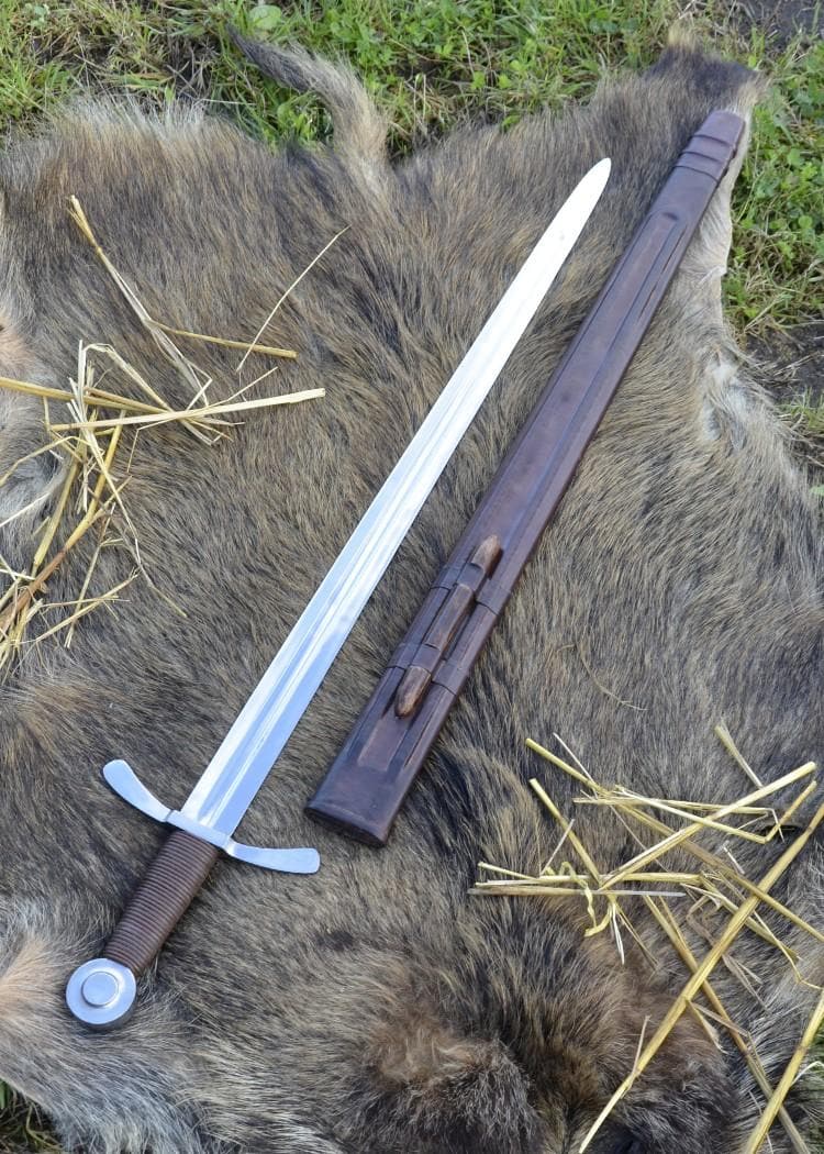 0116695106 Espada de combate Crusader Disc-pommel con funda de cuero - Espadas y Más