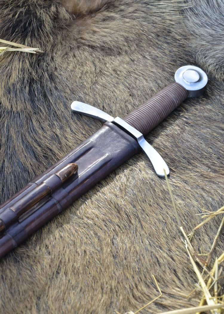 0116695106 Espada de combate Crusader Disc-pommel con funda de cuero - Espadas y Más