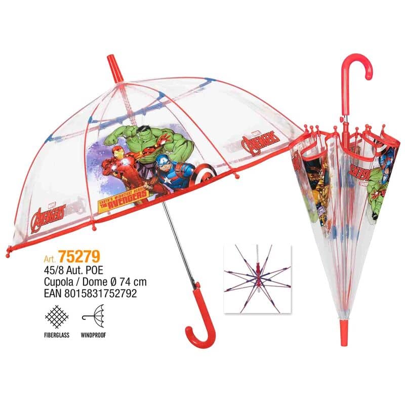 Imagen de Paraguas automatico transparente Los Vengadores Avengers Marvel 45cm parte de nuestra colección en Espadas y más, sitio oficial.