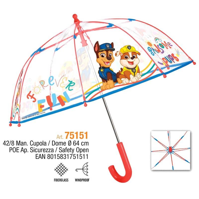 Paraguas manual transparente Patrulla Canina Paw Patrol 42cm - Espadas y Más