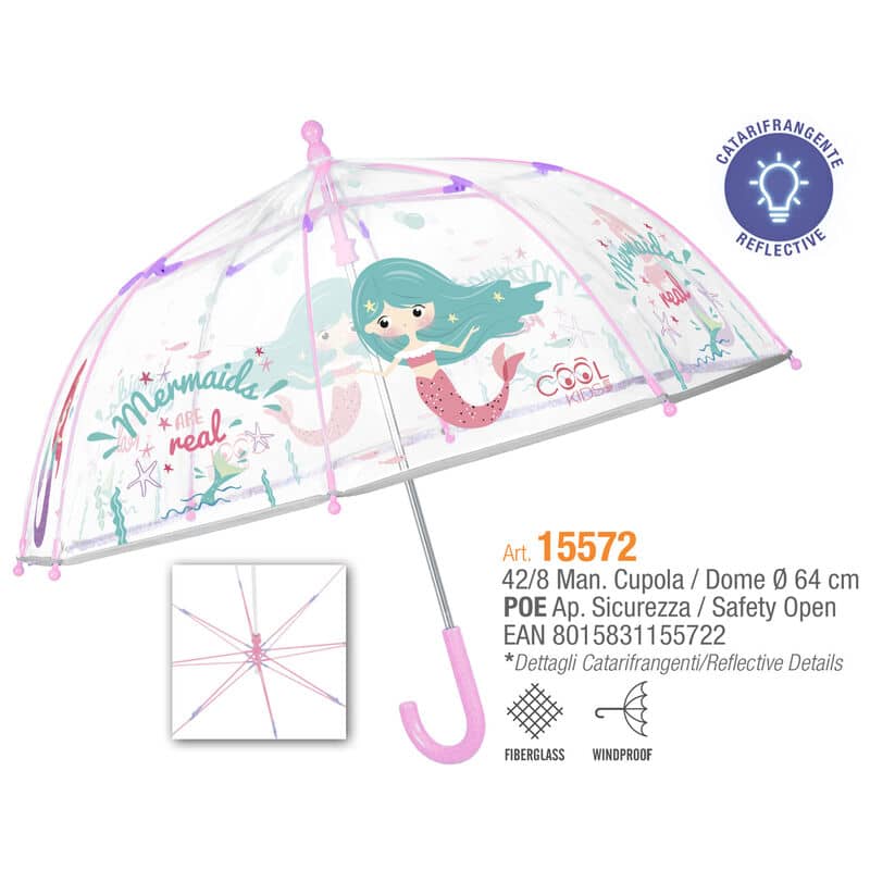 Paraguas manual transparente Sirena 42cm - Espadas y Más