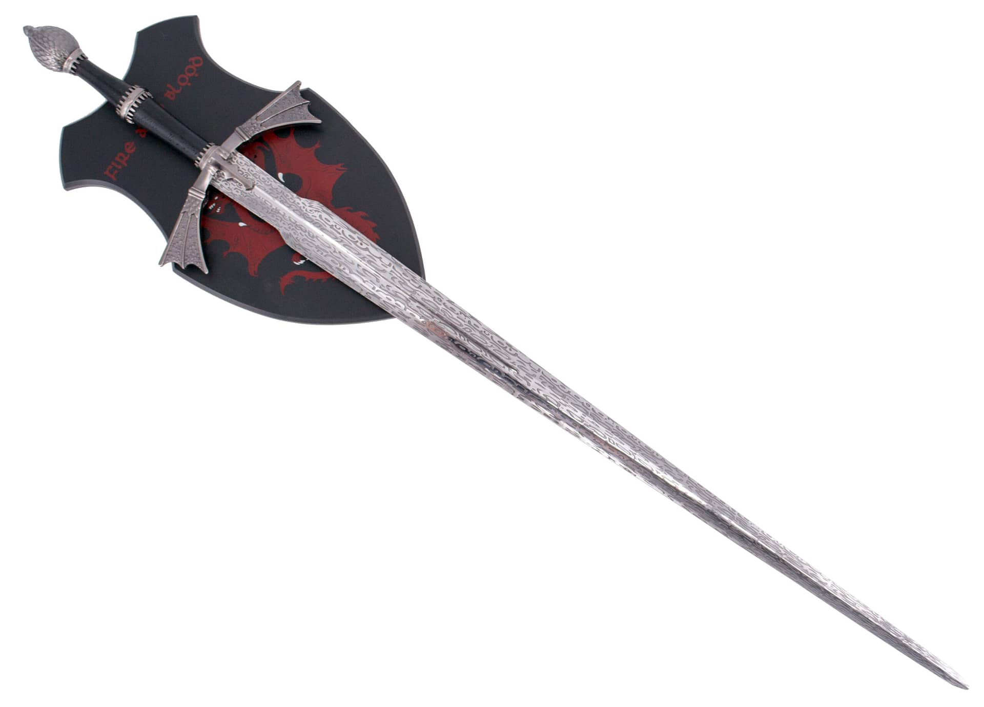 Espada de fantasía de Daemon Targaryen de "House of the Dragon", La Casa del Dragón con expositor para espada. Vendida por Espadas y más