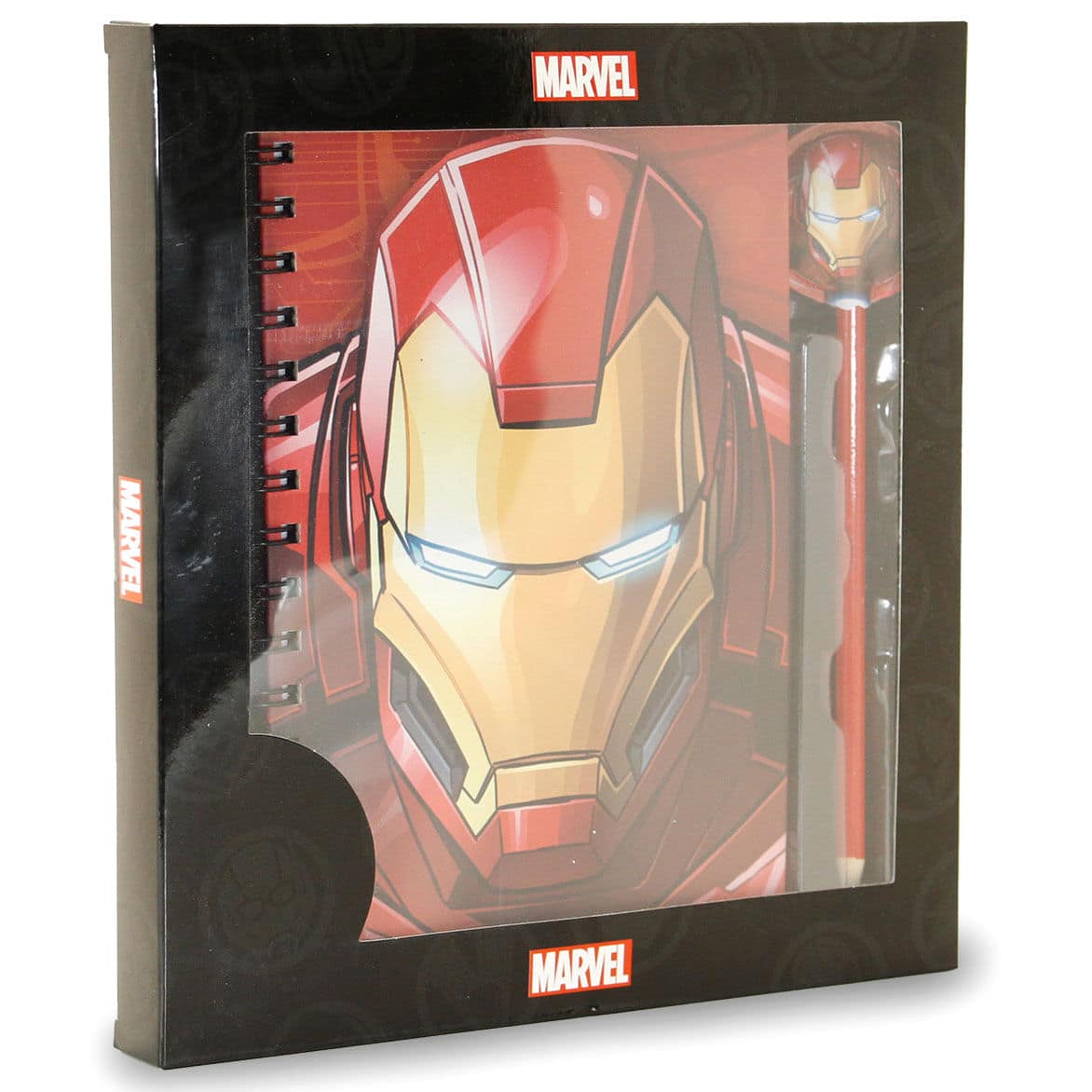 Imagen de Set cuaderno + lapiz Stark Iron Man Marvel parte de nuestra colección en Espadas y más, sitio oficial.