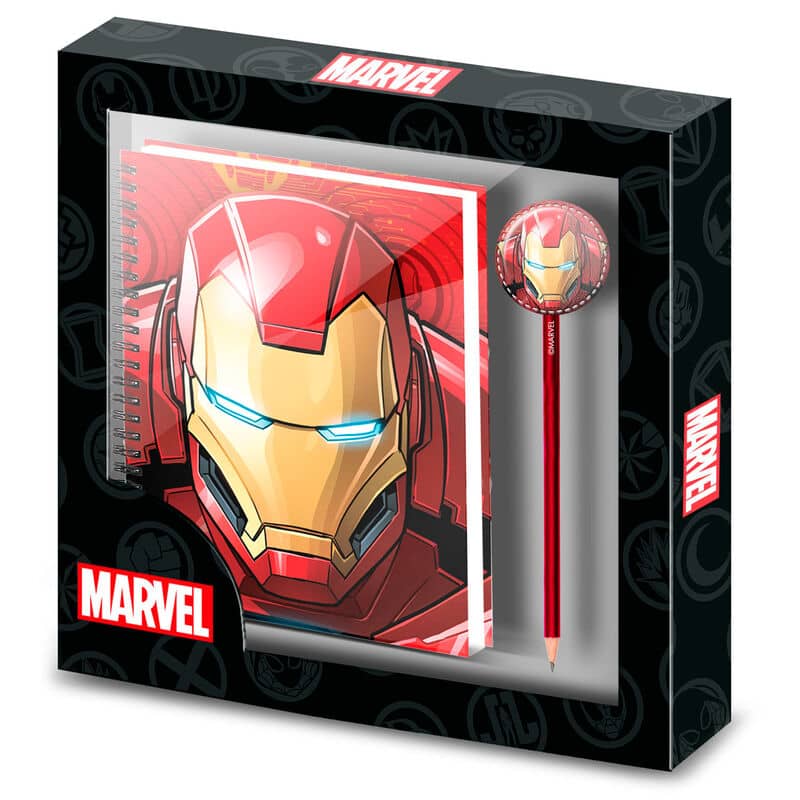 Imagen de Set cuaderno + lapiz Stark Iron Man Marvel parte de nuestra colección en Espadas y más, sitio oficial.