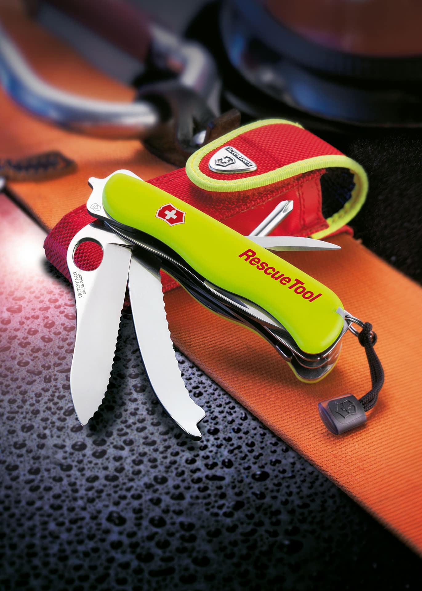 Navaja Multiusos Cortador de Ondas RescueTool, amarillo, estuche de nailon Victorinox VI-0.8623.MWN - Espadas y Más