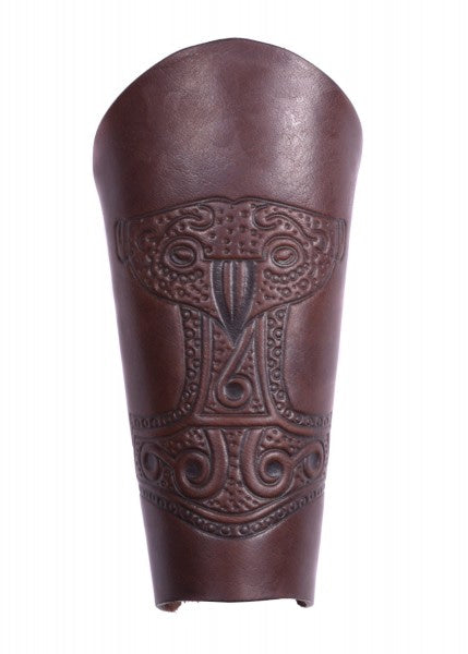 Brazalete con martillo de Thor en relieve, marrón o negro antiguo - Espadas y Más