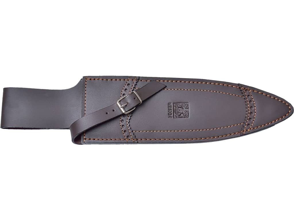 CUCHILLO DE REMATE JOKER VERRACO CON PUÑO DE CIERVO Y HOJA DE DOBLE FILO DE 26 CM. CON FUNDA DE CUERO CC42 - Espadas y Más