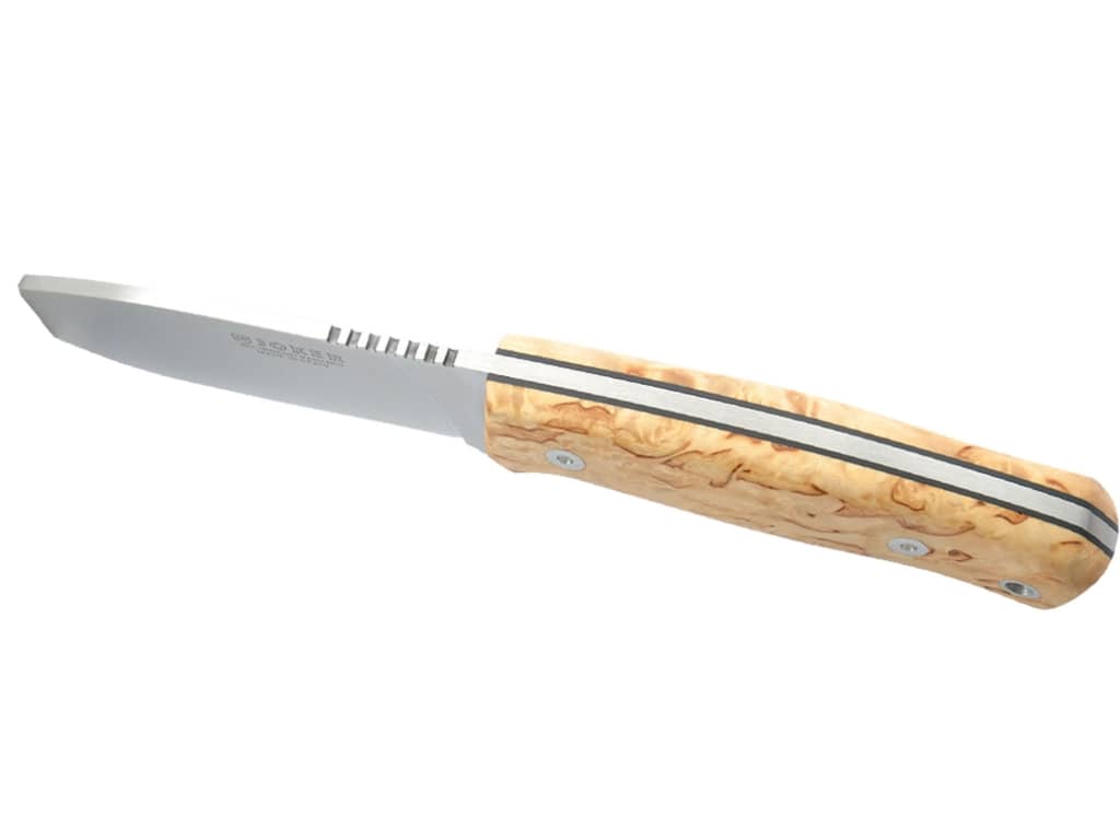 Imagen de Cuchillo De Monte Enterizo Con Cachas De Abedul Rizado Y Hoja De 10,5 Cm CL59 parte de nuestra colección en Espadas y más, sitio oficial.