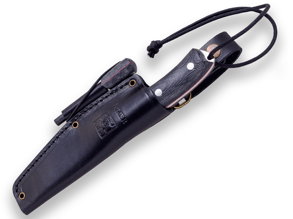 CUCHILLO BUSHCRAFT Y SUPERVIVENCIA JOKER BUSHCRAFTER EN MICARTA NEGRA, CON FERROCERIO. CM120-P - Espadas y Más