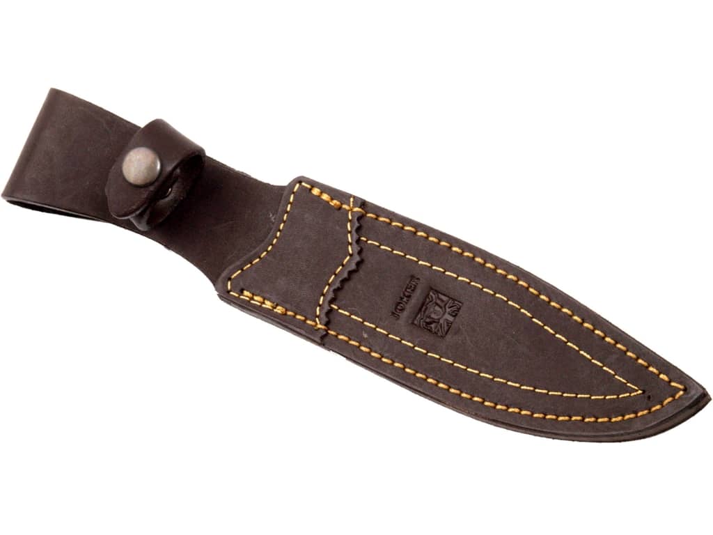 CUCHILLO DE CAZA JOKER ANTÍLOPE, CACHAS MADERA OLIVO Y HOJA DE 19,5 CM.FUNDA DE CUERO. CO01 - Espadas y Más