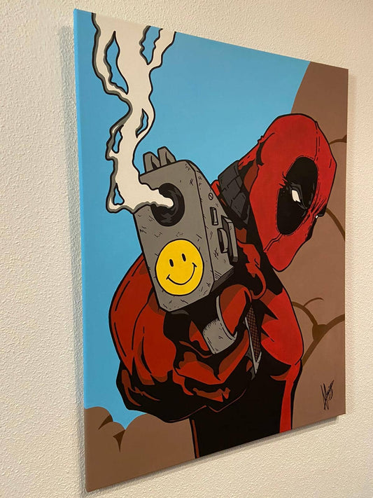 Cuadro Deadpool pintado a mano 80x60 cm - Espadas y Más