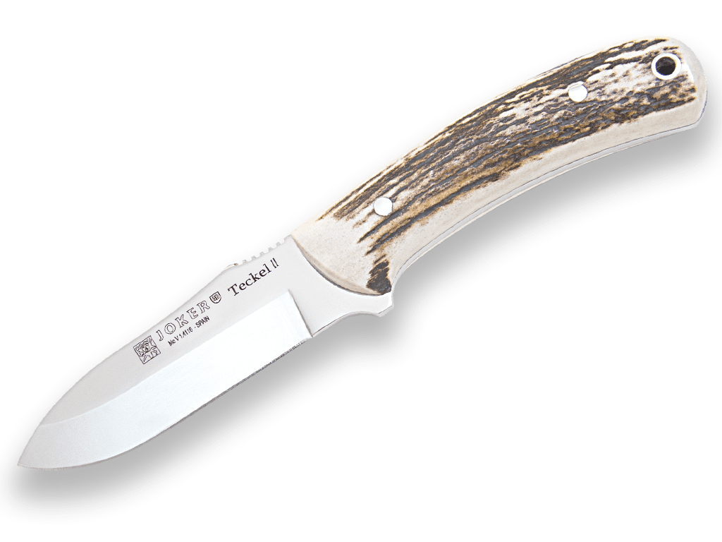 CUCHILLO BUSHCRAFT JOKER TECKEL II ENTERIZO CON CACHAS EN ASTA DE CIERVO Y HOJA DE 9 CM CC87 - Espadas y Más