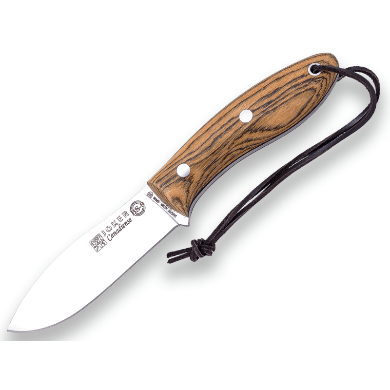 CUCHILLO BUSHCRAFT Y CAZA JOKER BS9 CANADIENSE. ACERO SANDVIK 14C28N, MANGO DE BOCOTE, HOJA 10,5 CM. CON FUNDA VAQUETILLA. CB114 - Espadas y Más