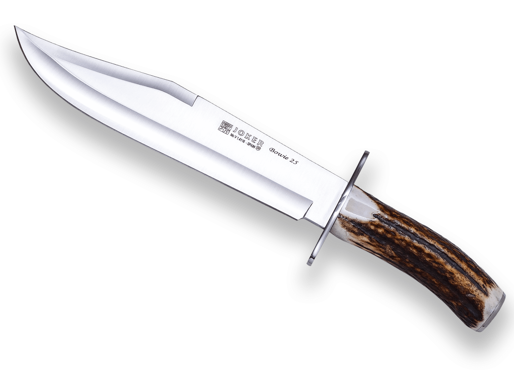 CUCHILLO DE CAZA JOKER BOWIE 25 CON PUÑO DE CORONA ASTA CIERVO Y HOJA DE 25 CM. CC101 - Espadas y Más