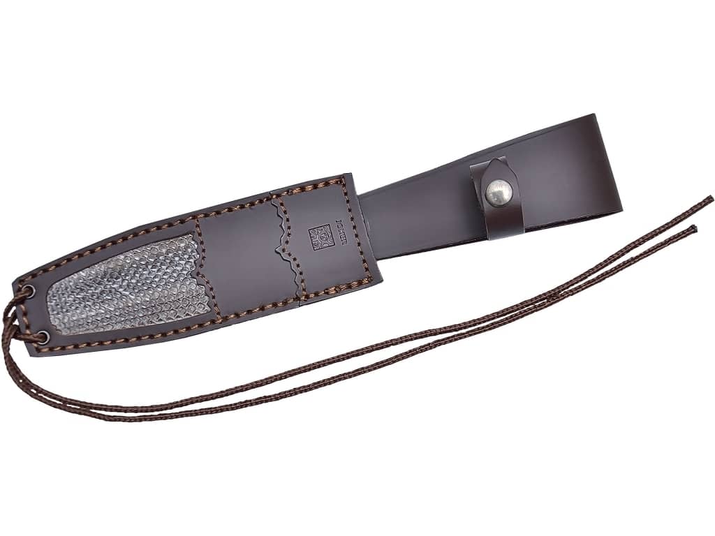 CUCHILLO DE CAZA JOKER BOWIE PUÑO EN ASTA DE CIERVO Y HOJA DE16 CM. FUNDA PIEL COMBINADA CON AUTÉNTICA PIEL DE SERPIENTE. - Espadas y Más