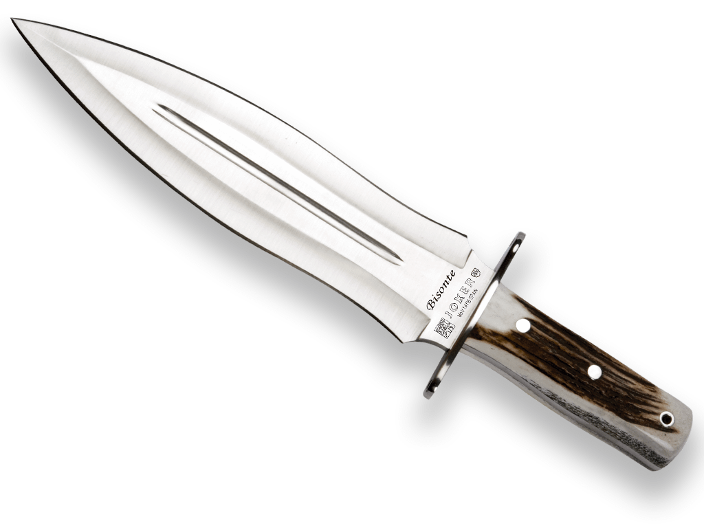 Imagen de Cuchillo De Remate Joker Bisonte Con Puño De Ciervo Y Hoja De Doble Filo De 25,5 Cm. Con Funda De Cuero CC44 parte de nuestra colección en Espadas y más, sitio oficial.