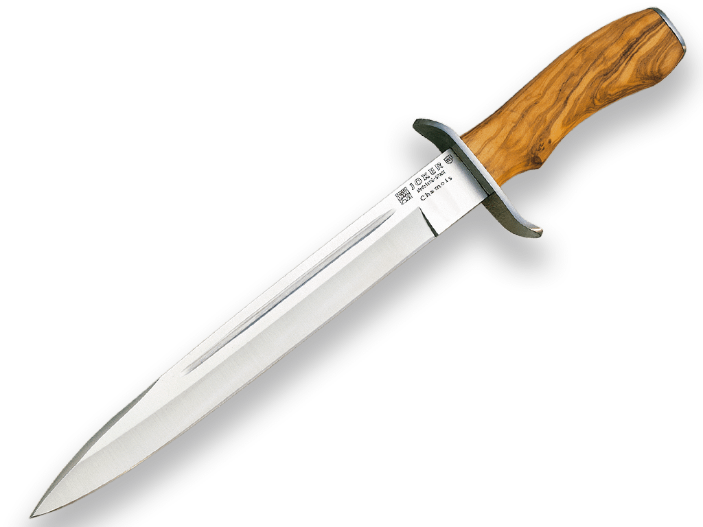 CUCHILLO DE REMATE JOKER CHAMOÍS, PUÑO DE OLIVO, HOJA DE 25,5 CM.FUNDA DE CUERO CO31 - Espadas y Más