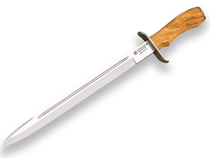 CUCHILLO DE REMATE JOKER CHAMOÍS, PUÑO DE OLIVO Y HOJA DE 33 CM.FUNDA DE CUERO CO30 - Espadas y Más