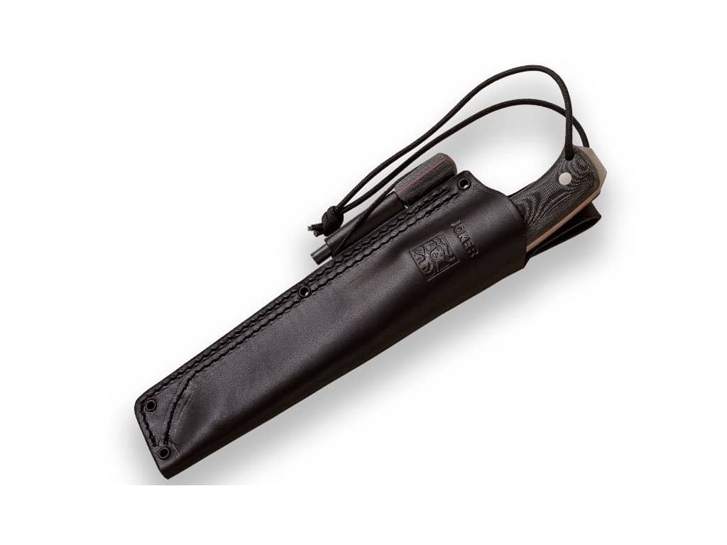 CUCHILLO DE SUPERVIVENCIA JOKER NOMAD 6.5" MANGO MICARTA NEGRA CON PEDERNAL - Espadas y Más