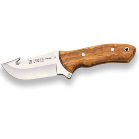 CUCHILLO DESOLLADOR JOKER VENADO, CACHAS DE OLIVO, HOJA DE 10 CM ACERO INOX. FUNDA DE CUERO. CO65 - Espadas y Más