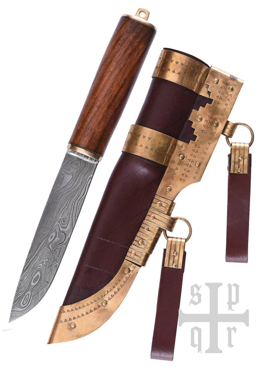 Cuchillo Vikingo, Hoja de Acero Damasco y Mango de Madera 0564000236 - Espadas y Más