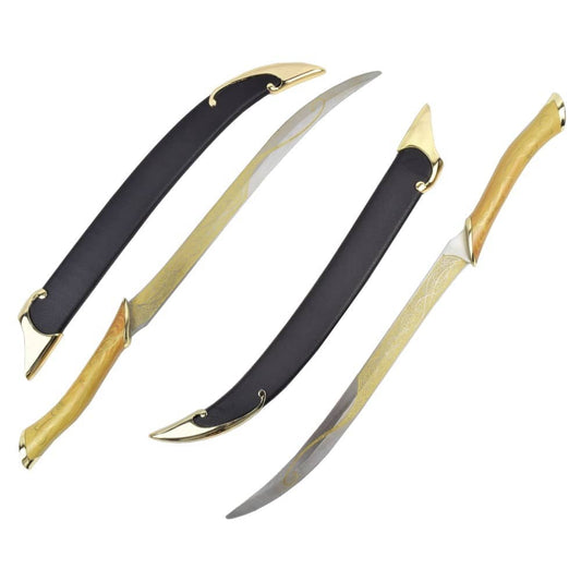 Imagen de Cuchillos de Légolas con expositor y vaina El Señor de los Anillos 047CU parte de nuestra colección en Espadas y más, sitio oficial.