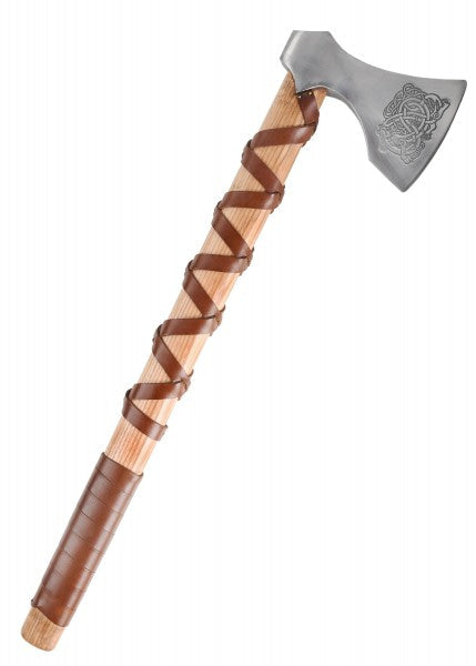 Hacha vikinga, acero fundido, tipo E, con grabado y envoltura de cuero 0416470500 - Espadas y Más