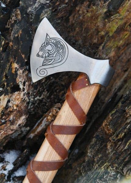 Hacha vikinga, acero fundido, tipo G, con grabado y envoltura de cuero 0416471100 - Espadas y Más