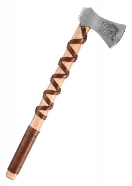 Hacha vikinga, acero fundido, Tipo H, con grabado y envoltura de cuero 0416470700 - Espadas y Más