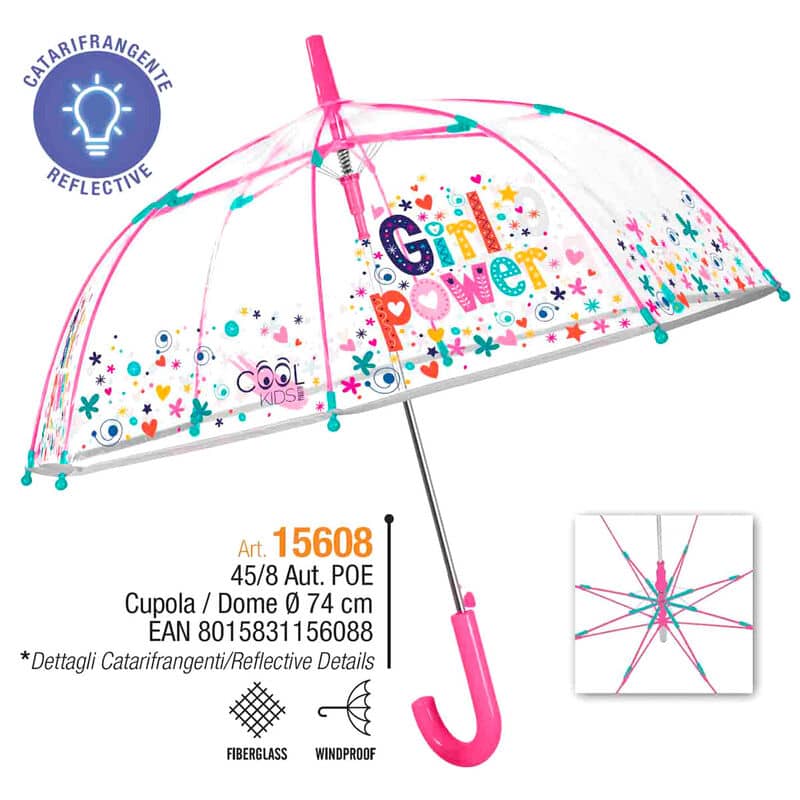 Paraguas automatico transparente Girl Power 45cm - Espadas y Más