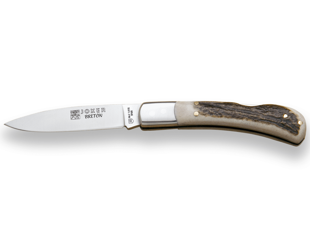 NAVAJA CON CACHAS EN ASTA DE CIERVO VIROLA INOX Y HOJA DE 8 CM. NC43 - Espadas y Más