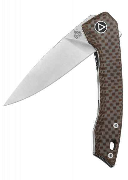 Navaja de bolsillo Leopardo, 14C28N hoja de satén Mango Micarta texturizado marrón o negro QS135 - Espadas y Más