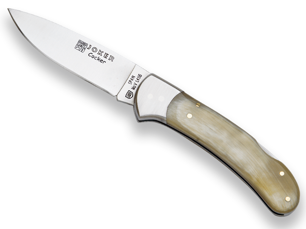 Imagen de NAVAJA DE CAZA JOKER COCKER CON PUÑO EN ASTA DE TORO VIROLA INOX. Y HOJA DE 9 CM NA47 parte de nuestra colección en Espadas y más, sitio oficial.