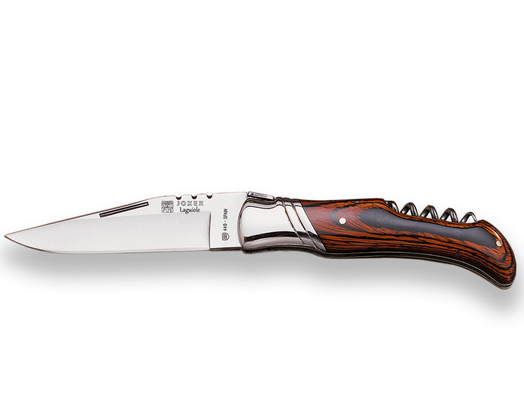 NAVAJA DE CAZA LAGUIOLE CON CACHAS DE MADERA ROJA SACACORCHOS Y HOJA DE 9,5 CM. NR11 - Espadas y Más