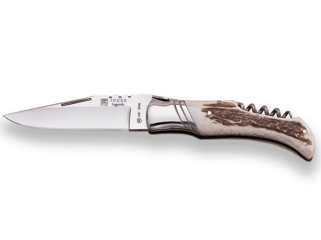 NAVAJA DE CAZA LAGUIOLE CON CACHAS EN ASTA DE CIERVO Y HOJA 9,5 CM. - Espadas y Más