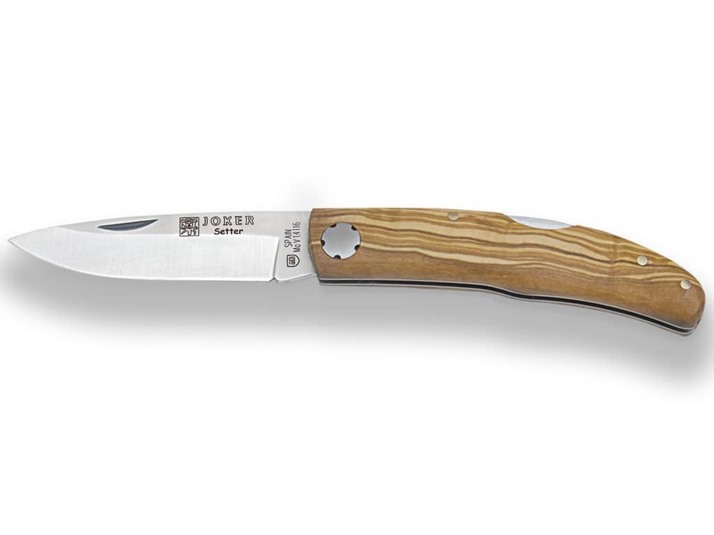 NAVAJA DEPORTIVA CON CACHAS EN MADERA DE OLIVO Y HOJA DE 8 CM - Espadas y Más