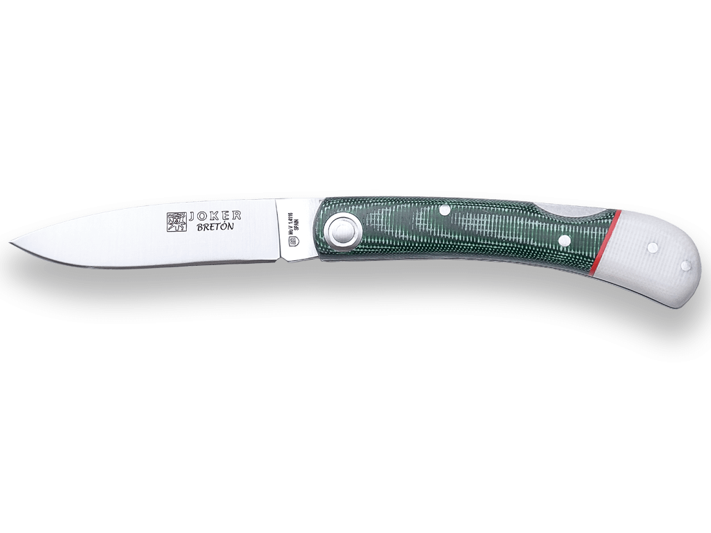 NAVAJA DEPORTIVA DE BOLSILLO CACHAS DE MICARTA VERDE Y BLANCA Y HOJA DE 7 CM - Espadas y Más