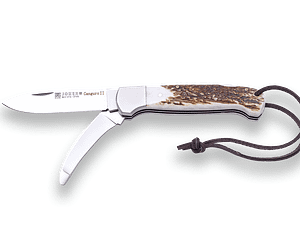 NAVAJA MULTIUSOS JOKER CANGURO II, HOJA ACERO MOVA Y DESOLLADOR, CACHAS ASTA DE CIERVO, VIROLA INOX NC127 - Espadas y Más