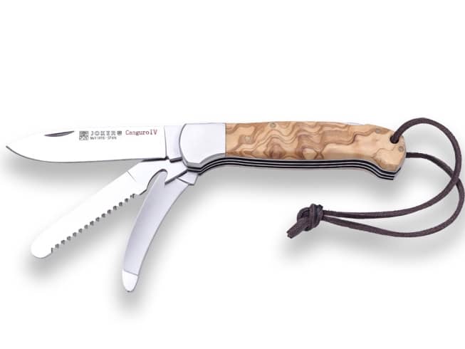 NAVAJA MULTIUSOS JOKER CANGURO IV, HOJA ACERO MOVA, SIERRA Y DESOLLADOR, CACHAS ASTA DE CIERVO, VIROLA INOX NC128 - Espadas y Más