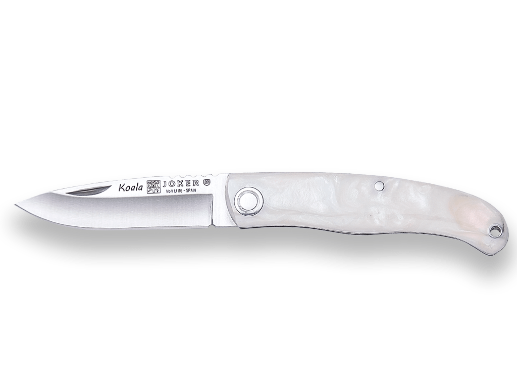 NAVAJA PISTÓN DE BOLSILLO CON CACHAS DE METACRILATO IMITACIÓN PERLA HOJA DE 6 CM - Espadas y Más