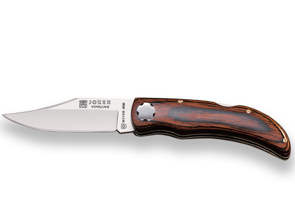 NAVAJA DE CAZA CON CACHAS DE MADERA ROJA Y HOJA DE 7,5 CM. - Espadas y Más