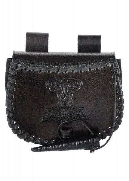 Pequeño bolso de cuero con el martillo de Thor en relieve, negro  1680000330 - Espadas y Más