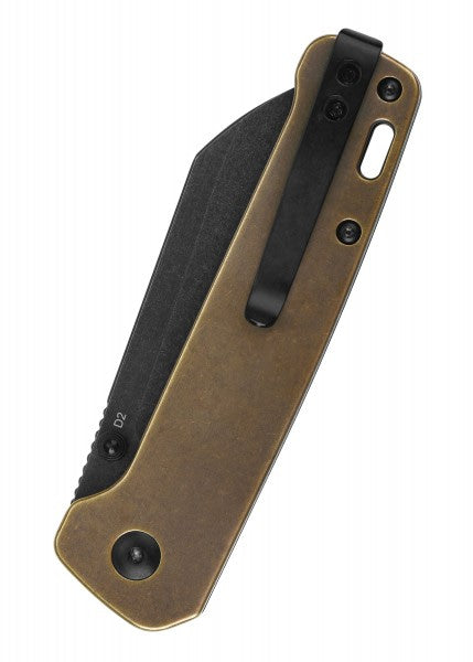 Navaja de bolsillo Pingüino, hoja de piedra negra D2, mango de latón QS130-G - Espadas y Más